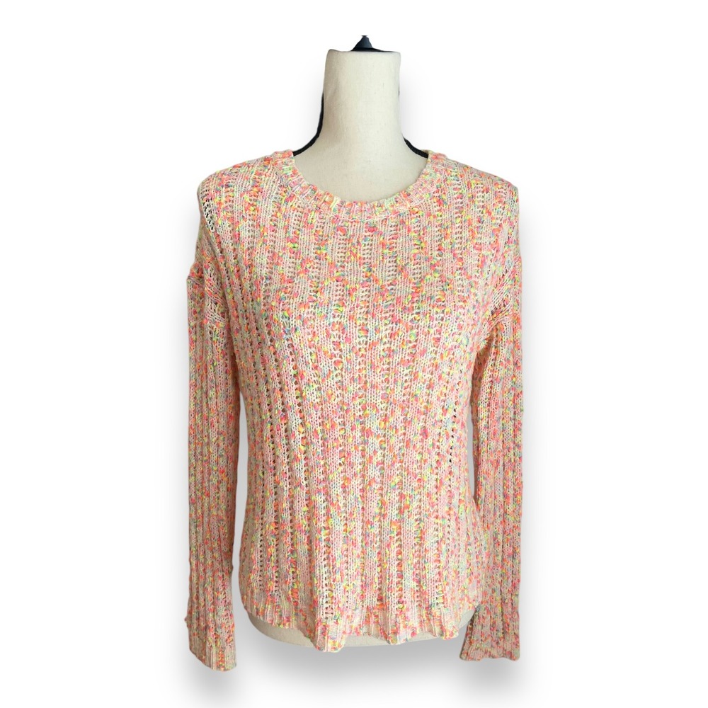 Lisa Todd Confetti Knit Crewneck Sweater Orange Tropical Treat Women's Sz Small